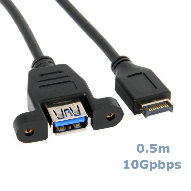 Par hembra USB 3,0 de 50cm, Cable de conexión de placa base trasera para Host de ordenador tipo e con tornillos de montaje en Panel para asegurar Cable de datos