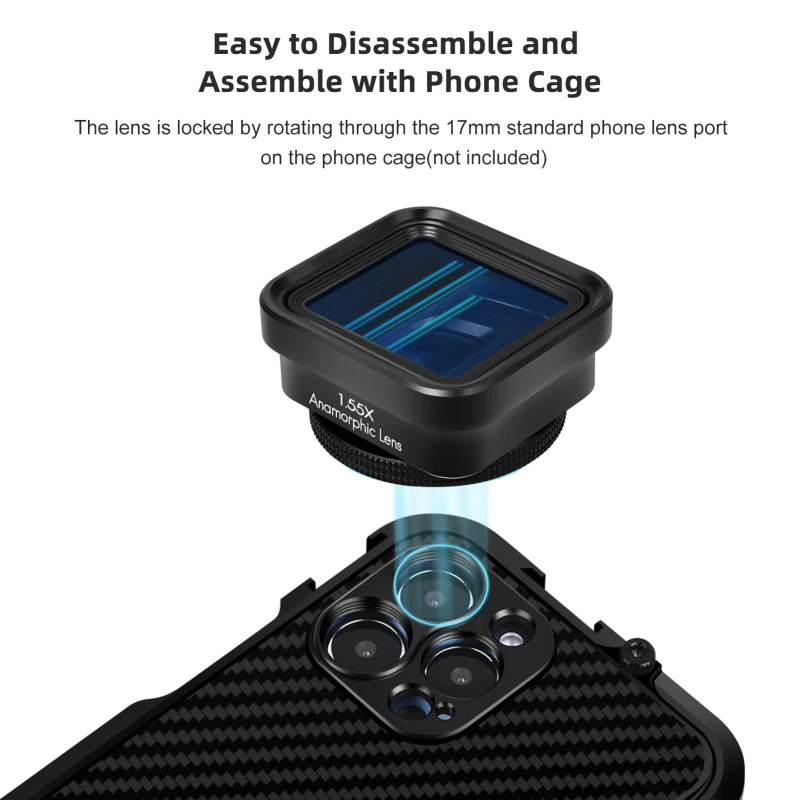Lente de película anamórfica para teléfono móvil, lente de cine de de deformación 1.55X, lente de película para teléfono con Clips de lente universales, bolsa de transporte - imagen 2