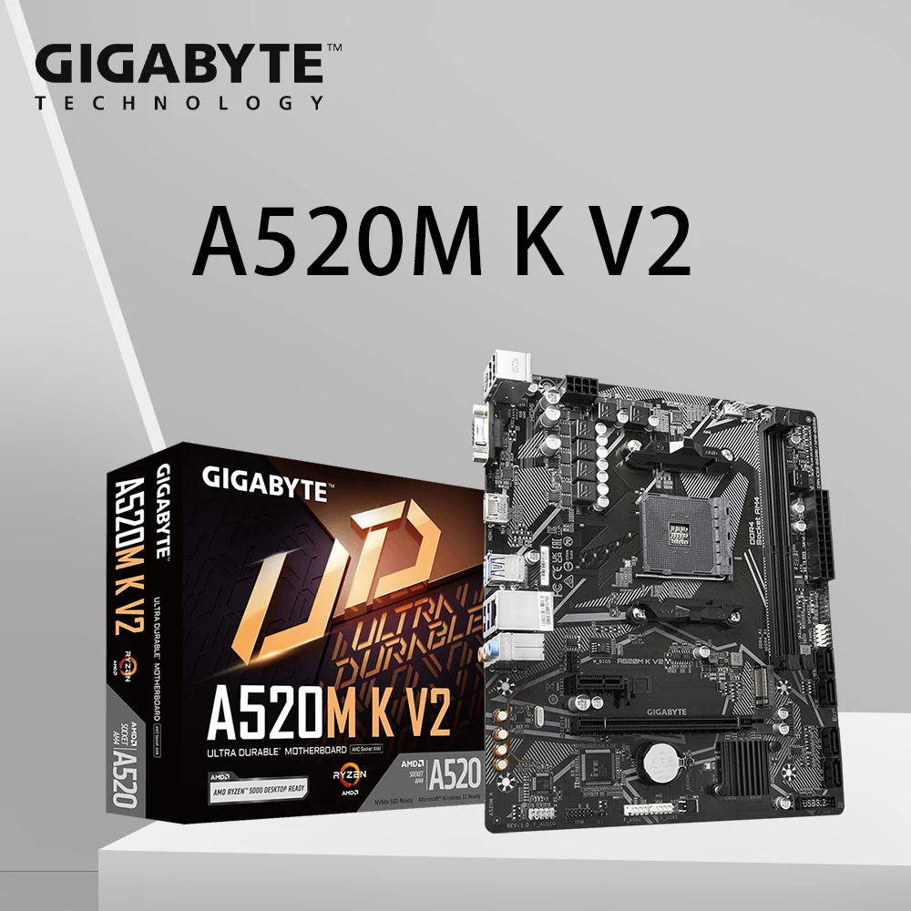 Placa base Gigabyte A520M K V2 compatible con 5600G 5700X3D 5800X3D CPU 2xDDR4 5100MHz NVME M.2 PCIe 3,0 mATX AM4
