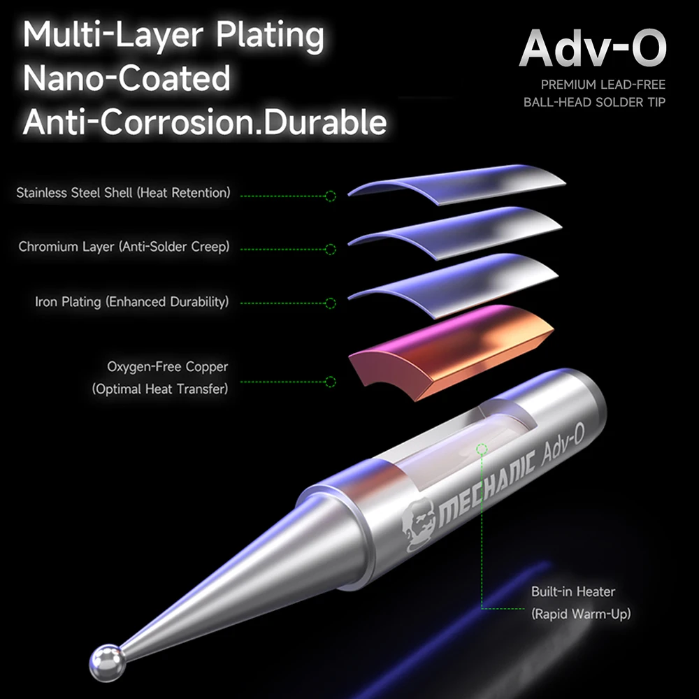 Punta de pistola para soldar con punta de bola sin plomo de ADV-O mecánico para reparación de teléfonos móviles, herramienta para desoldar Chip PCB de placa base - imagen 5