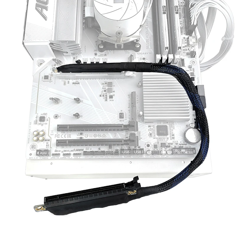 16AD5/16AB5 PCI-E 5,0 X16 Cable de extensión de tarjeta gráfica GEN5 malla trenzada Cable plateado Cable adaptador GPU 270/180 grados - imagen 4