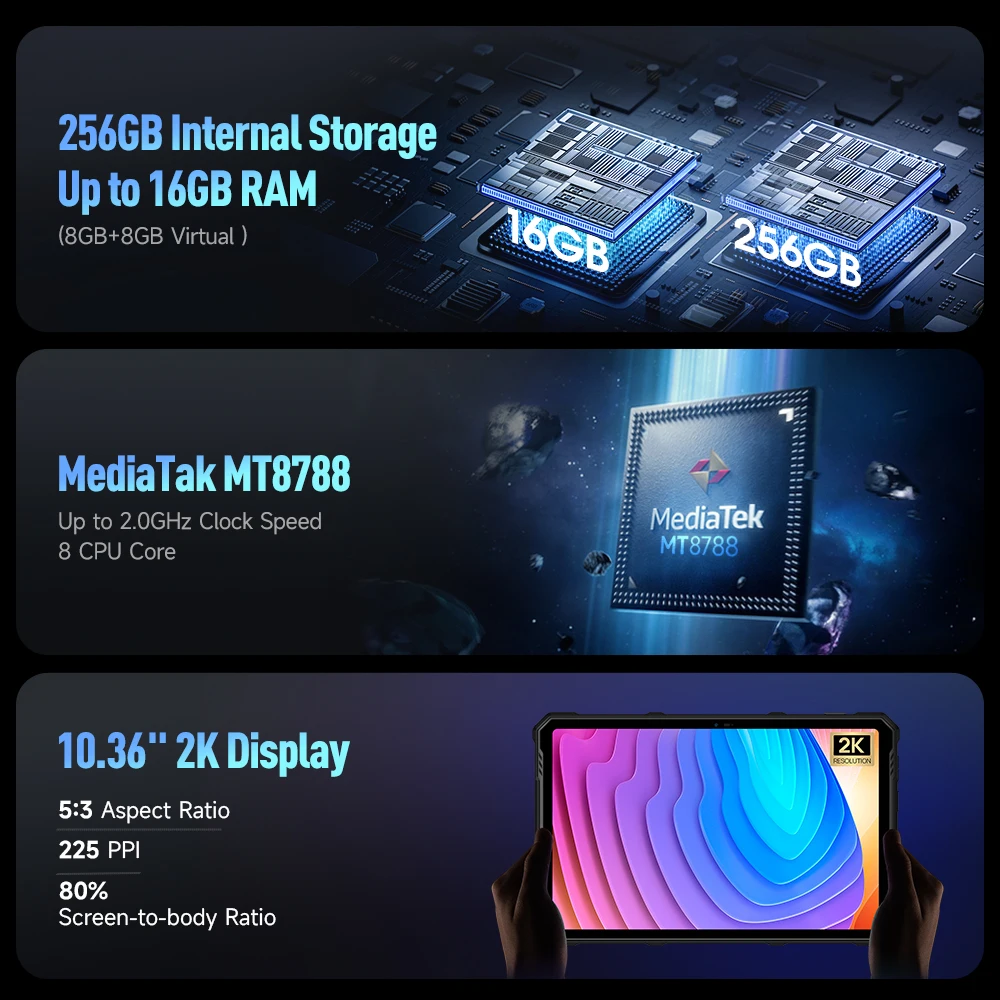 Tableta robusta Ulefone Armor Pad 3 Pro de 33280 mAh, MediaTek MT8788, 16 GB de RAM (8+8), 256 GB de ROM, 50 MP, pantalla de 10,36 pulgadas, resolución 2K, Android 4G, versión global - imagen 5