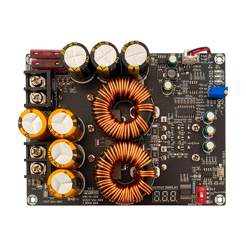 Módulo de fuente de alimentación elevador de refuerzo de 1200W 50A DC10-30V PW1200 Inductor Dual potencia completa salida de ondulación extremadamente baja - imagen 3