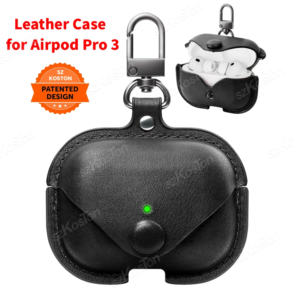 Funda de cuero para Airpod Pro 3, funda protectora de carga inalámbrica para auriculares con llavero para accesorios Airpods Pro 3