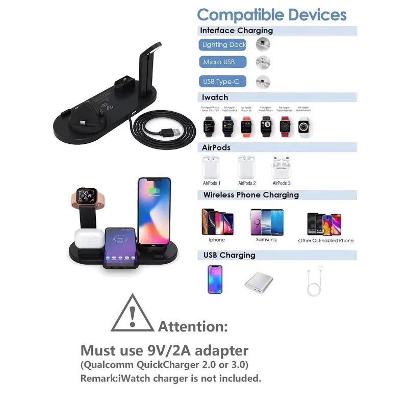 Soporte de cargador inalámbrico 7 en 1 para iPhone 16, 15, 14, 13, 12 X Apple Watch, Airpods, cargadores de teléfono de escritorio, estación de carga rápida - imagen 5