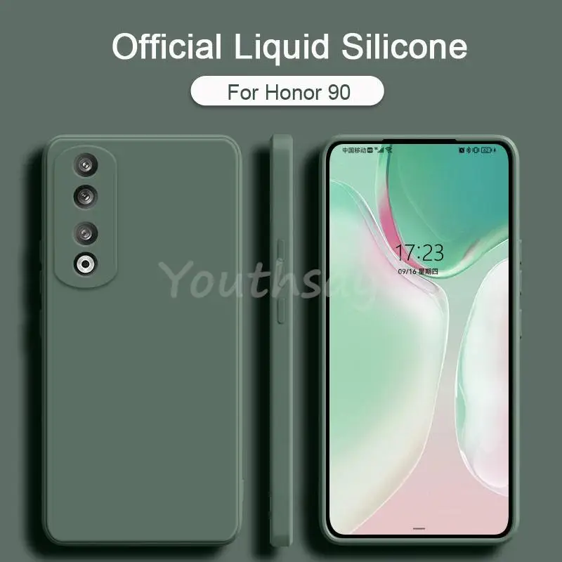 Funda de silicona líquida para Honor 90 Pro, cubierta de goma lisa, Protector de TPU, funda de teléfono - imagen 2