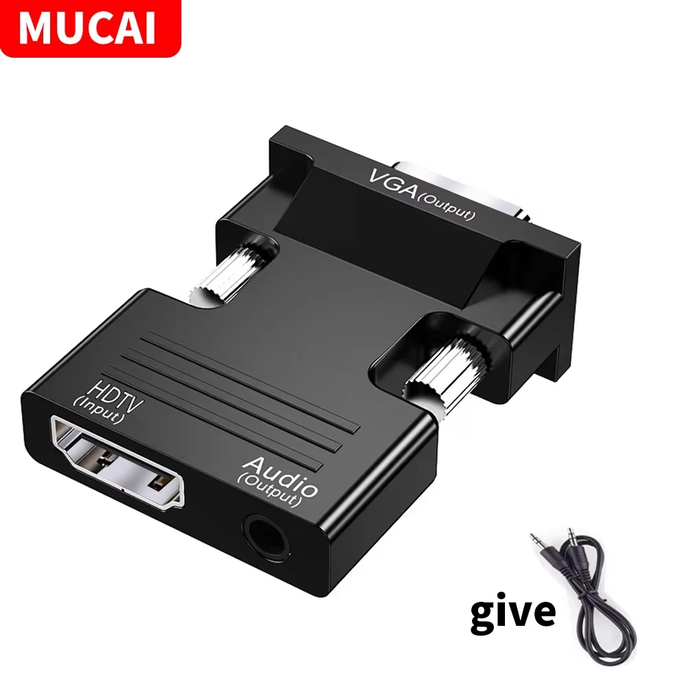 MUCAI-convertidor hembra a VGA macho compatible con HDMI, adaptador de Cable de Audio de 3,5mm, salida de vídeo FHD de 1080P para PC, portátil, TV Box, Monitor