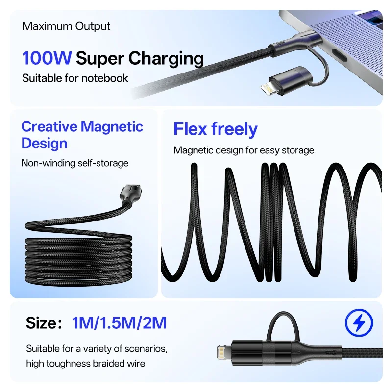 100W 27W USB C a tipo C Cable de carga rápida magnético 6A Cable de datos Cable cargador para Iphone 16 15 14 Samsung S24 S23 Xiaomi - imagen 5