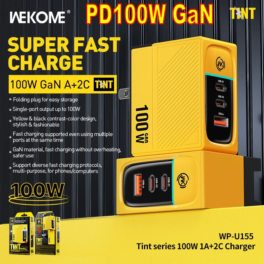 WEKOME-cargador rápido GaN para teléfono, dispositivo de carga rápida con USB tipo C, 100W, PD, QC, 3,0, 2,0, para MacBook, portátil y Smartphone - imagen 2