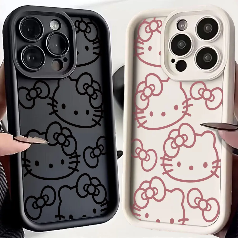 Funda de teléfono Kawaii rosa Hello Kittys para iPhone 16 15 14 13 12 11 Pro Max Mini XR XS X 7 8 6 6s Plus cubierta trasera suave de TPU