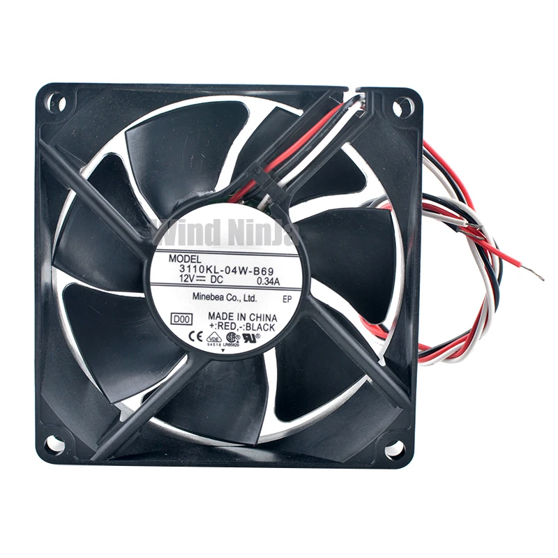 Ventilador de refrigeración con doble rodamiento de bolas, 8cm, 80mm, 3110KL-04W-B69 DC12V, 0,34a, 3 pines, fuente de alimentación para ordenador Industrial, 80x80x25mm - imagen 4
