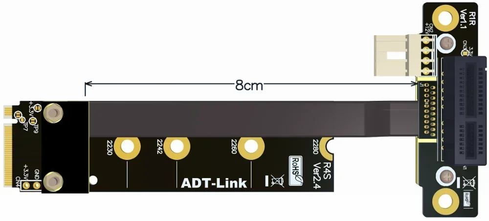 Cable elevador ADT-Link M.2 NVMe a PCIe 3,0 x1 para adaptador de tarjeta de captura/audio LAN inalámbrico USB PCI-Express 1x cable de alimentación Sata de 4 pines - imagen 3
