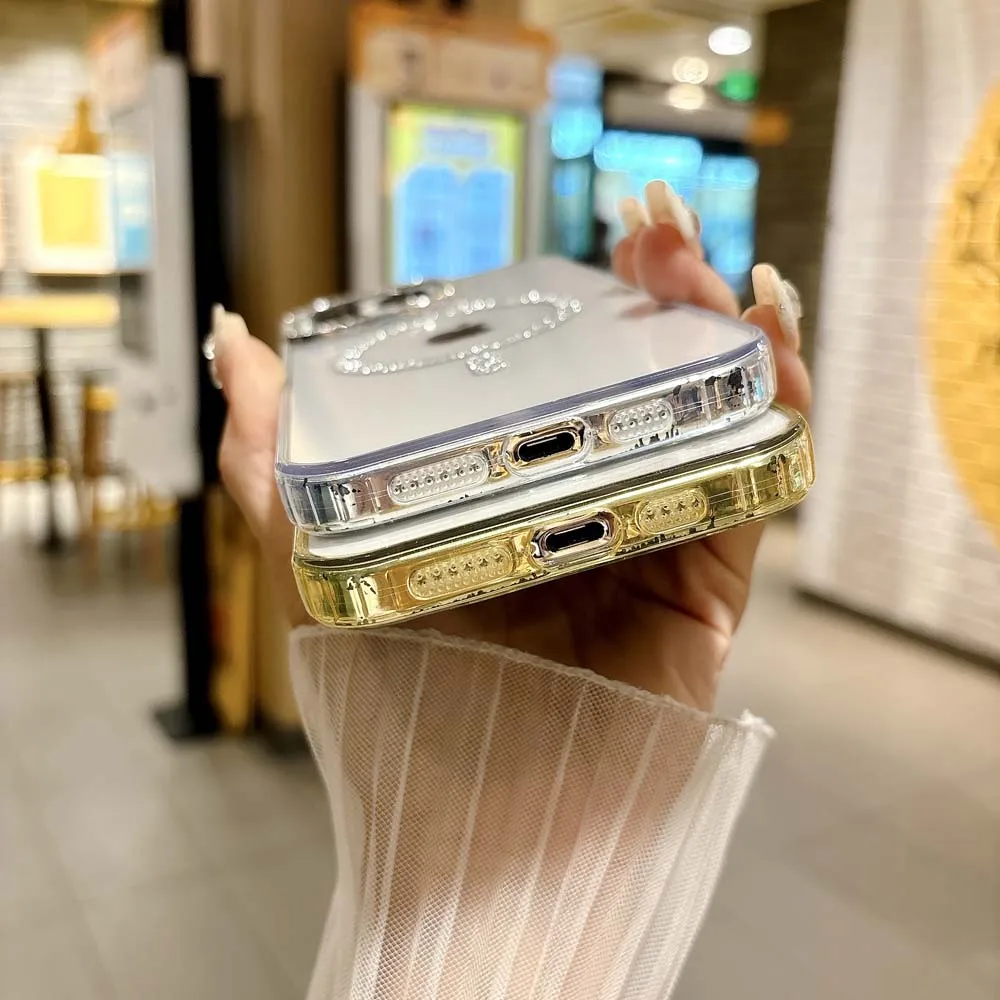 Magsafe-funda de teléfono transparente para iPhone, carcasa suave magnética a prueba de golpes, con purpurina acrílica y carga inalámbrica, para modelos 16, 15, 14, 13 Pro Max Plus - imagen 5