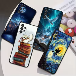 Arte búho mágico para Samsung Galaxy A54 A55 A56 A70 A71 A72 A73 J4 J6 M02 M11 M12 5G funda de teléfono negra