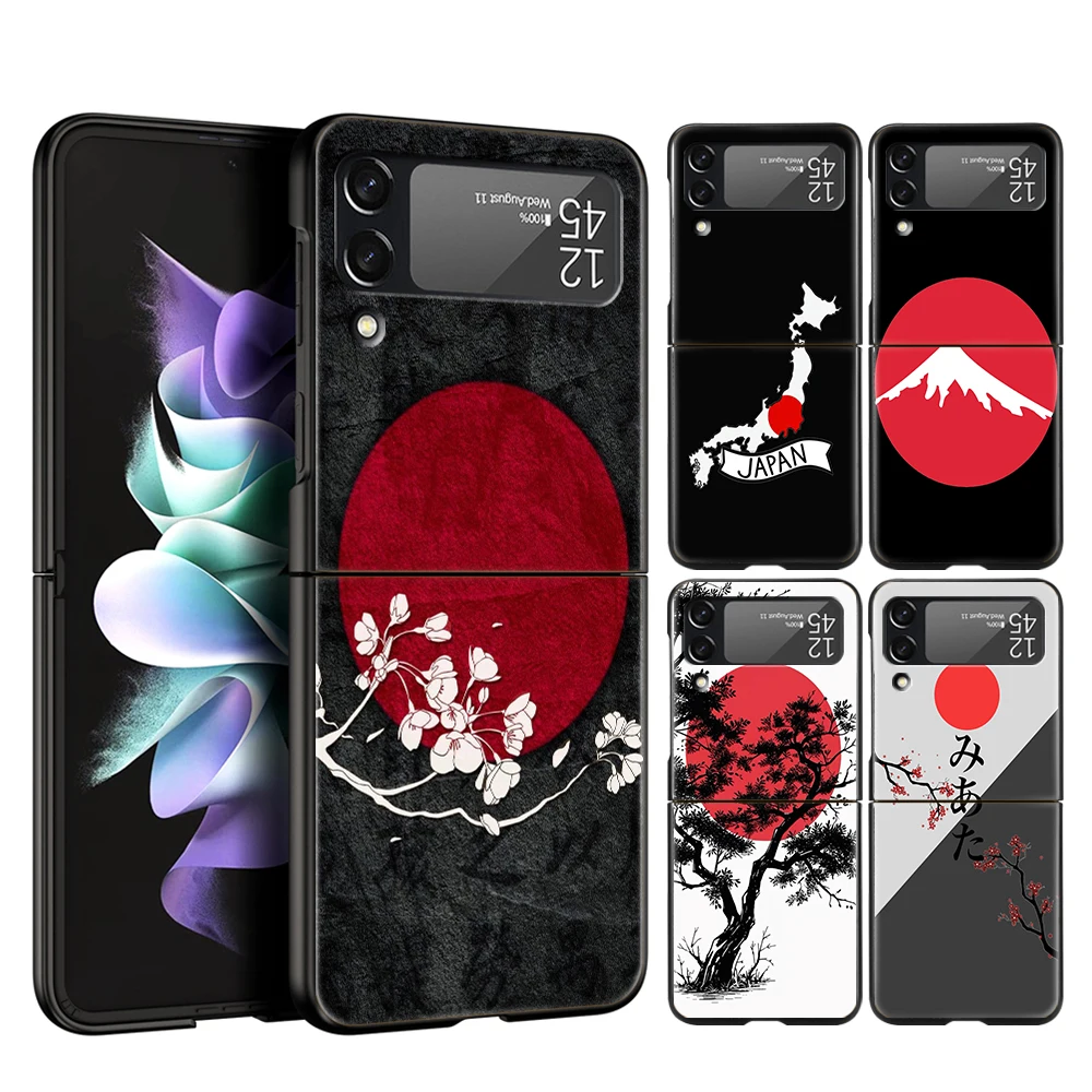 Funda de teléfono con bandera japonesa para Samsung Galaxy Z Flip 3 4 5 6 7 PC plegable negro duro para Samsung Z Flip3 Flip4 Flip5