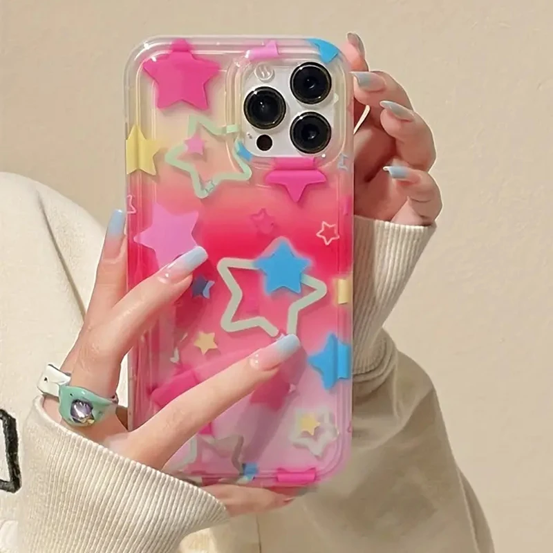 Funda colorida con forma de estrella para Samsung A55 A54 5G A53 A52 A51 A34 A35 A33 A32 A15 A14 A13 A72 A73 S24 S23 S22 S21 FE Ultra Plus