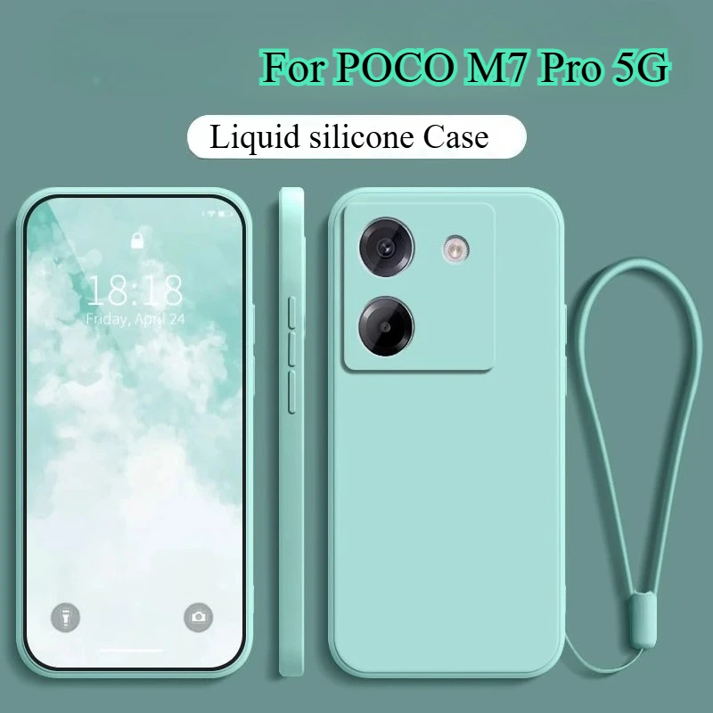 Funda para POCO M7 Pro 5G, carcasa mate de silicona líquida para Xiaomi POCO M7Pro POCOM7pro, funda trasera con correa de parachoques a prueba de golpes