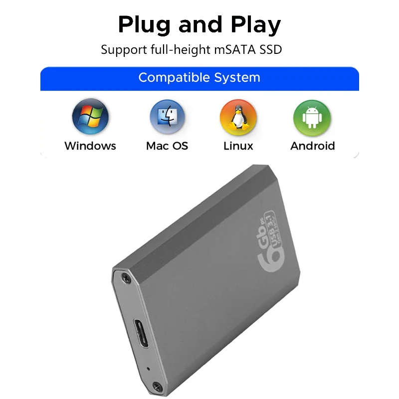 Caja adaptadora de carcasa SSD mSATA a USB 3,1 Gen2 de 10Gbps con puerto tipo C para disco duro interno de estado sólido mSATA - imagen 5
