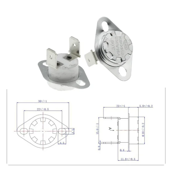 KSD301/302 sensor de temperatura, termostato de cerámica con interruptor de temperatura normalmente cerrado, 16A, 250V, 40-180 grados, 85/95/100/125/180C - imagen 4