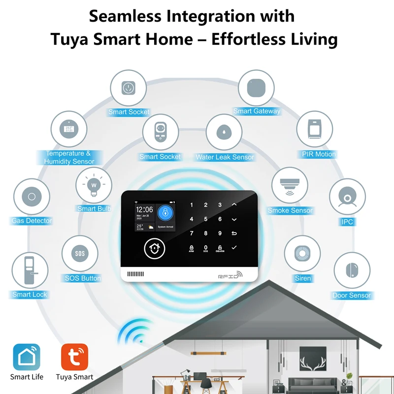 Tuya WiFi inteligente GSM sistema de alarma de seguridad para el hogar-teclado táctil RFID APP Control inalámbrico antirrobo con volumen ajustable - imagen 5