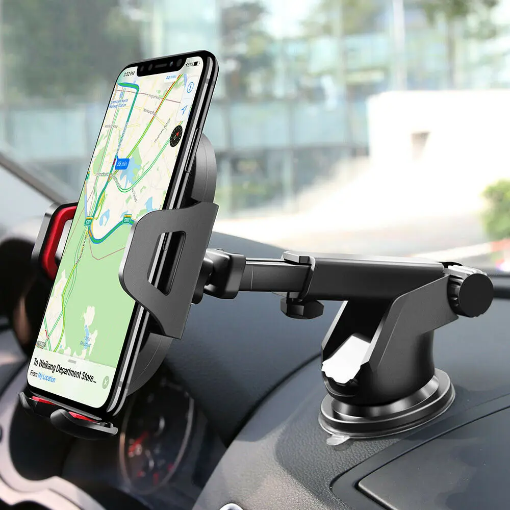 Soporte universal para coche 360 ° Parabrisas giratorio Soporte para teléfono móvil Soporte para teléfono con brazo retráctil con ventosa para iPhone Samsung