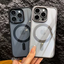 Funda transparente de lujo para carga inalámbrica magnética Magsafe para iPhone 11 12 13 14 15 16 Pro Max Plus funda transparente de silicona
