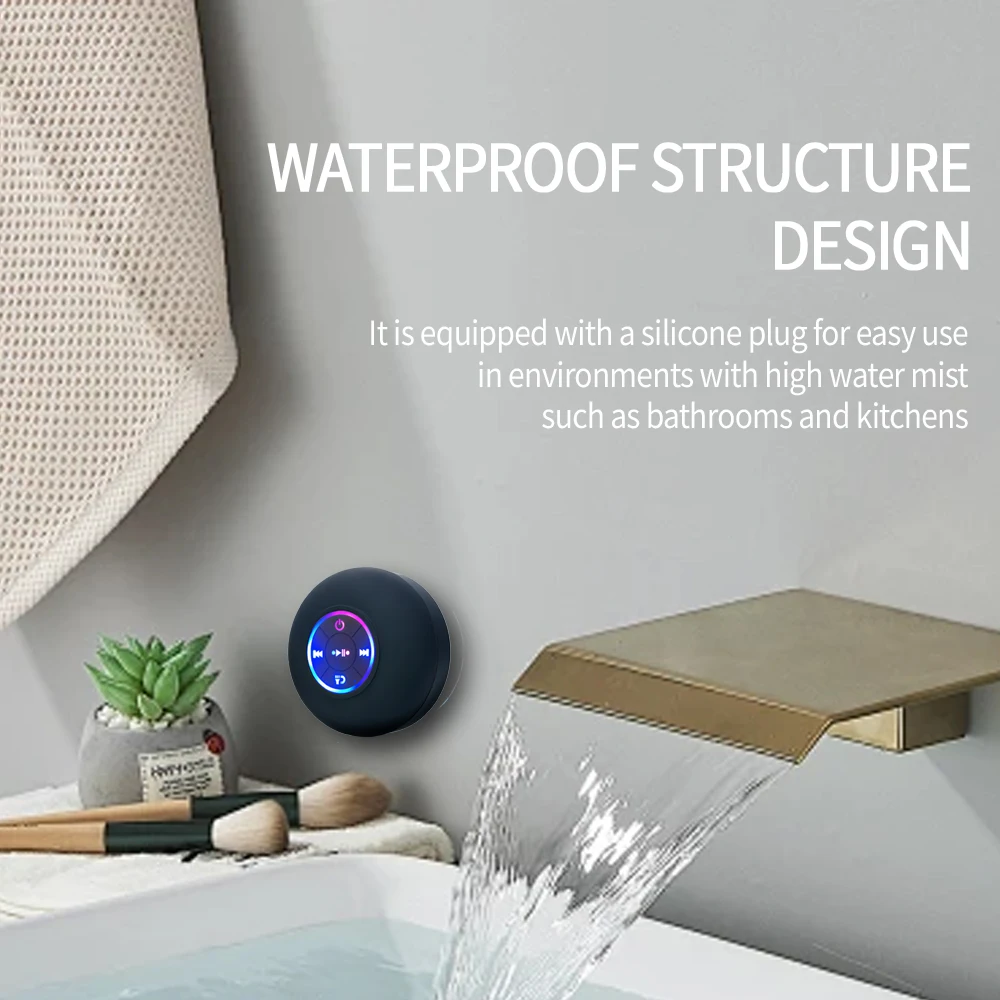 Altavoz Bluetooth inalámbrico portátil, altavoz LED IPX4, resistente al agua, con ventosa grande, Mini caja de sonido estéreo para baño y exteriores - imagen 4