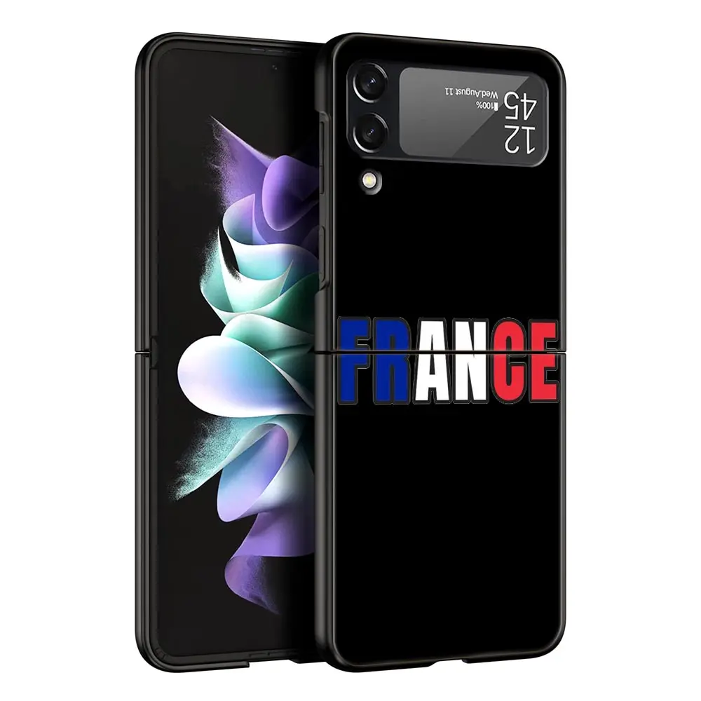 Funda de teléfono con bandera de Francia para Samsung Galaxy Z Flip3 Flip4 Flip5 PC, carcasa parachoques para Z Flip 3 4 5, cubierta trasera plegable dura negra - imagen 5