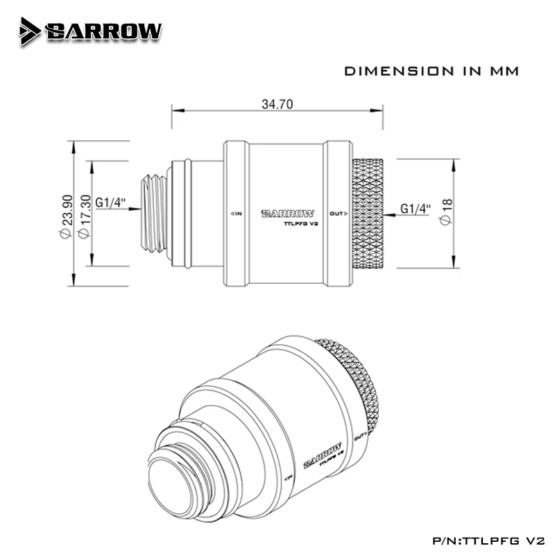 Barrow-Mini válvula de parada de agua G1/4, rosca M-F, interruptor de mano plano, sistema de refrigeración de Metal, ajuste TTLPFG V2 - imagen 3
