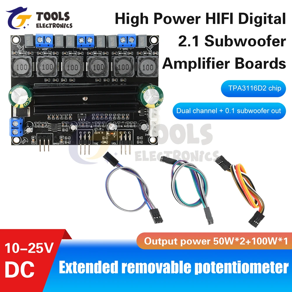 Placa amplificadora de Audio Digital HIFI para audiófilos DC 10-25V TPA3116D2, 50W x 2 + 100W, placa amplificadora para subwoofer de 2,1 canales de alta potencia - imagen 2