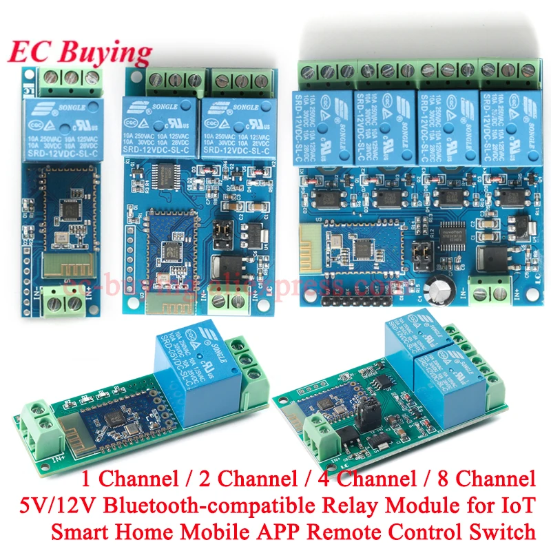 Módulo de relé compatible con Bluetooth ESP8266, 5V/12V, 1, 2, 4 canales, IoT, cosas, aplicación remota para teléfono móvil en casa inteligente, interruptor de Control