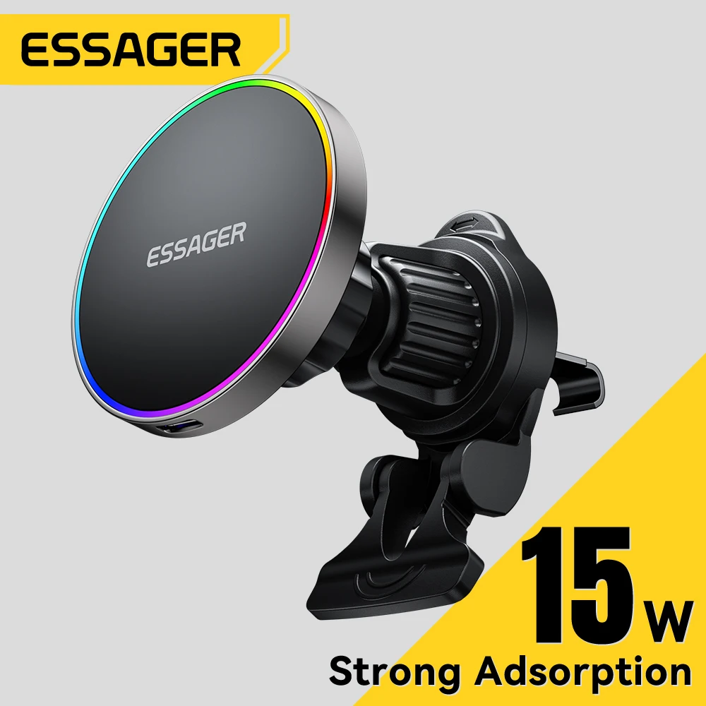 Essager 15W soporte para cargador de coche ajustable 360 grados carga rápida soporte magnético para coche cargador inalámbrico para iPhone 16 15 14 Pro