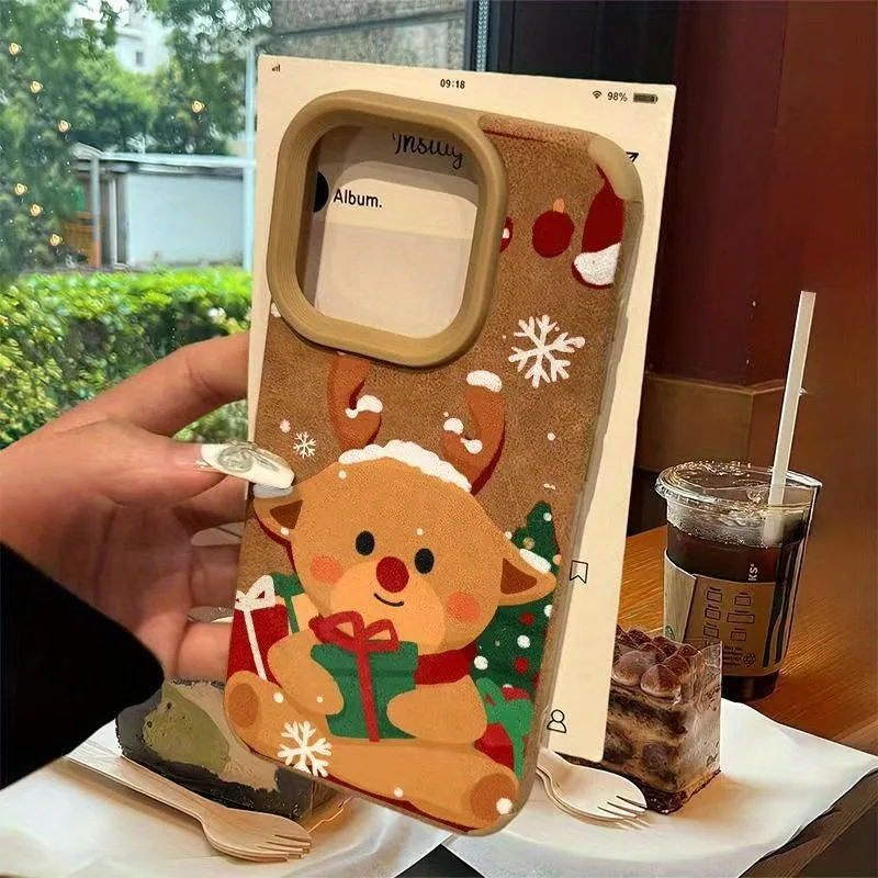 Funda de teléfono de piel sintética con diseño de patrones de renos navideños para iPhone 16, funda para iPhone 15 Pro Max 14 Plus 11 13 12 XS X XR - imagen 4