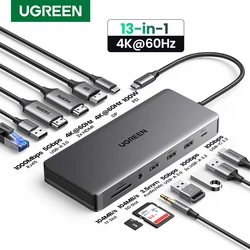 UGREEN Estación USB-C 13-en-1: Triple 4K, HDMI 2x, SD/TF, PD 100W