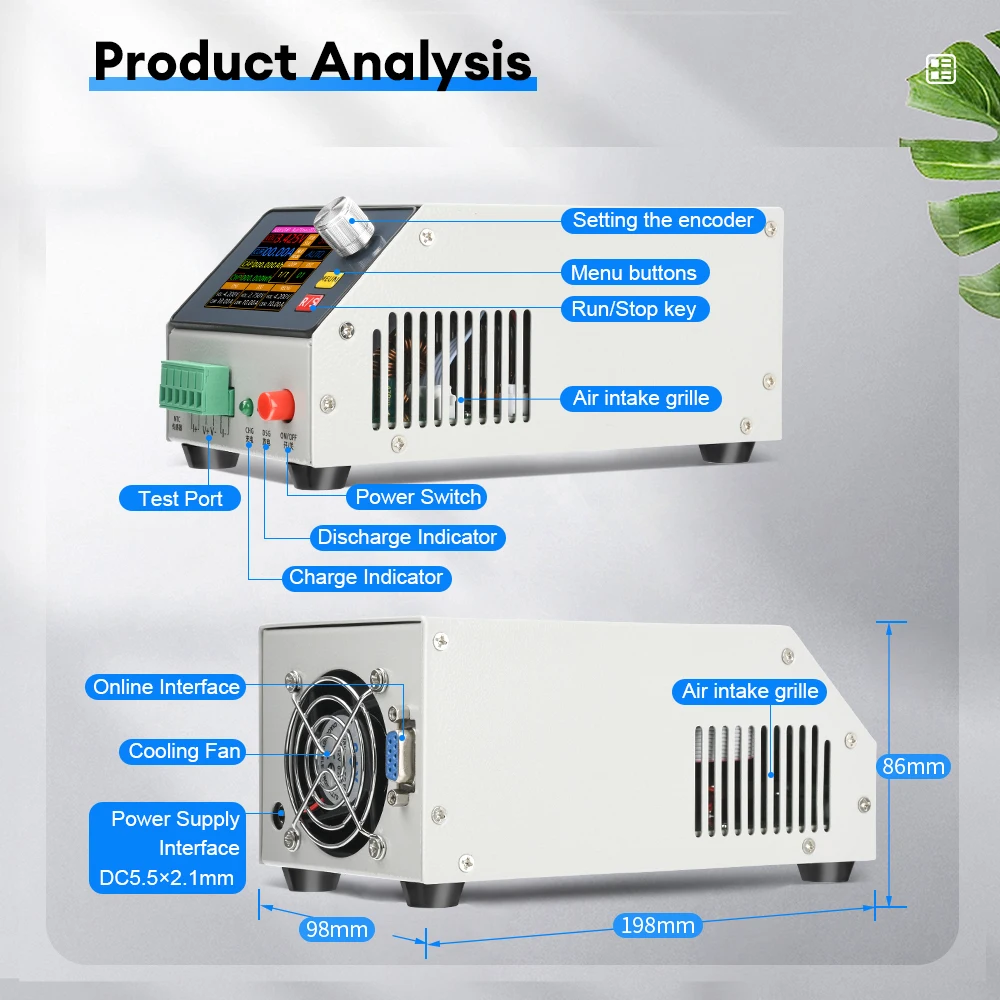 Probador de capacidad de batería integrada, descarga de carga de un solo canal multifunción con pantalla a Color de 2,4 pulgadas, probador de carga electrónica - imagen 5