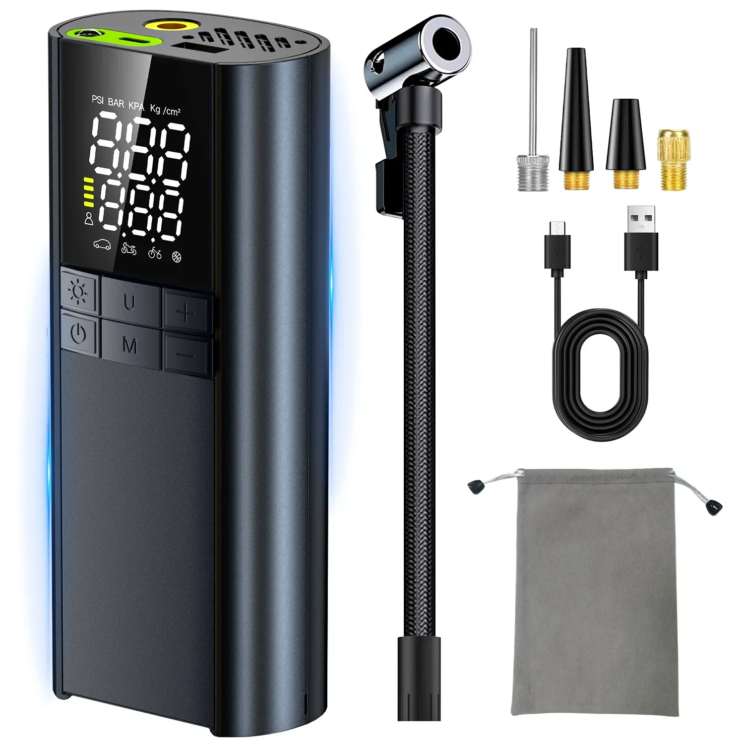 Bomba inflable para coche de 8000mAh, carga portátil, seguridad inteligente con luz de señal SOS para coche, motocicleta, coche eléctrico, bicicleta - imagen 4