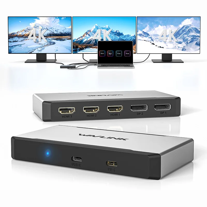 WAVLINK Universal Triple 4K @ 60Hz Display Dock USB-C/USB-A a HDMI/A DisplayPort Adaptador con 100W PD Thunderbolt 5/4/3 Intel/M1/M2 - imagen 2