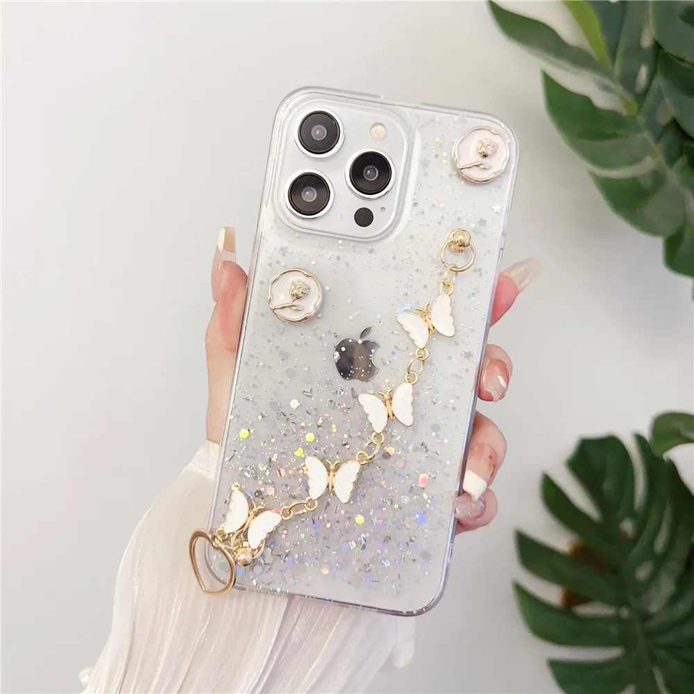 Funda de teléfono con pulsera de mariposa para Samsung S24, S23, S22 Ultra, S21 Plus, S20FE, S10, Note 20, brillante, Estrella - imagen 5