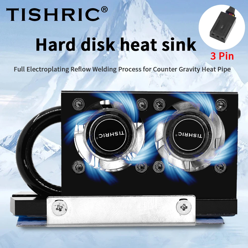 TISHRIC disipador de calor de disco duro RGB M.2, Conector de 3 pines, Enfriador de HDD, tubo de calor de alta conductividad, ventilador de refrigeración RGB