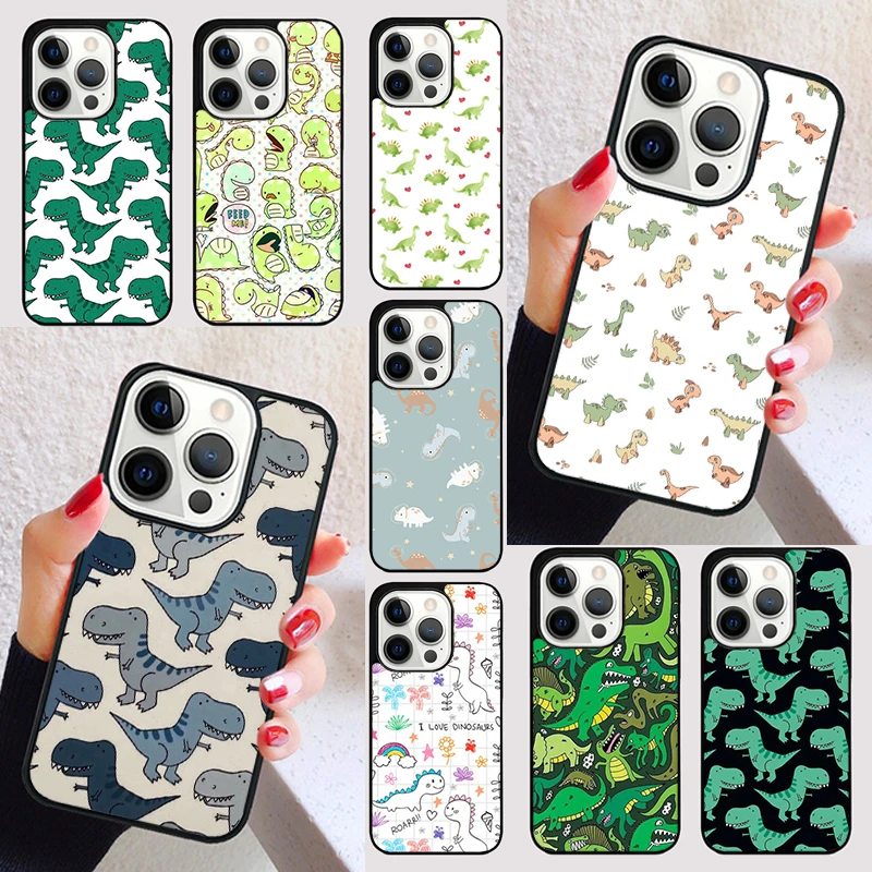 Funda bonita de dinosaurio pequeño de dibujos animados para iPhone 17 Air 15 16e 13 12 11 14 Pro Max Plus funda de teléfono coque Shell