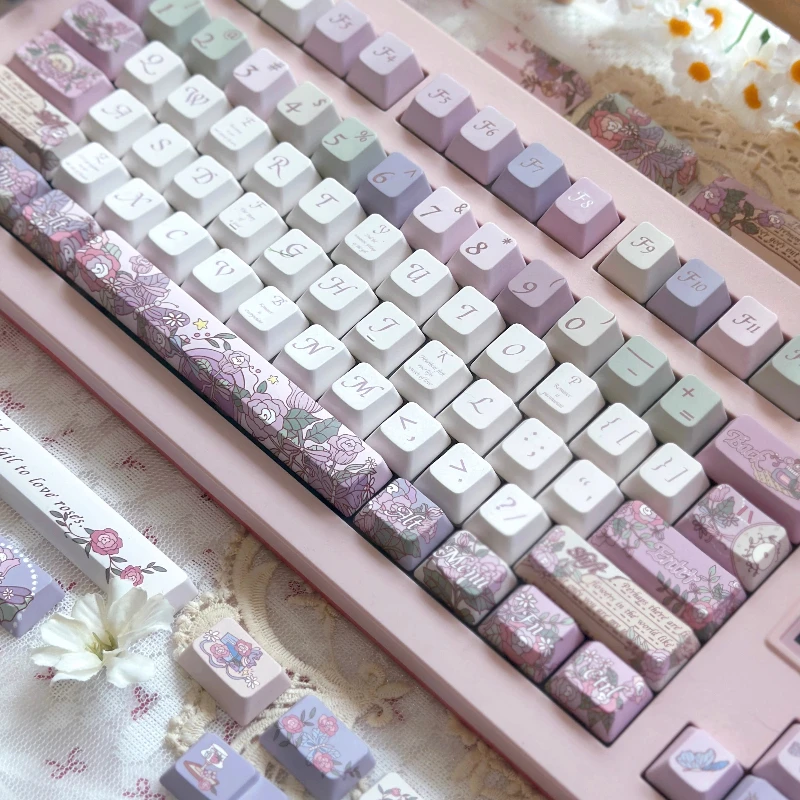 Fancce Ballet of Time Keycaps personalizado PBT cereza perfil transparente Keycap lindo Rosa dibujos animados Anime punto teclas para jugadores - imagen 4