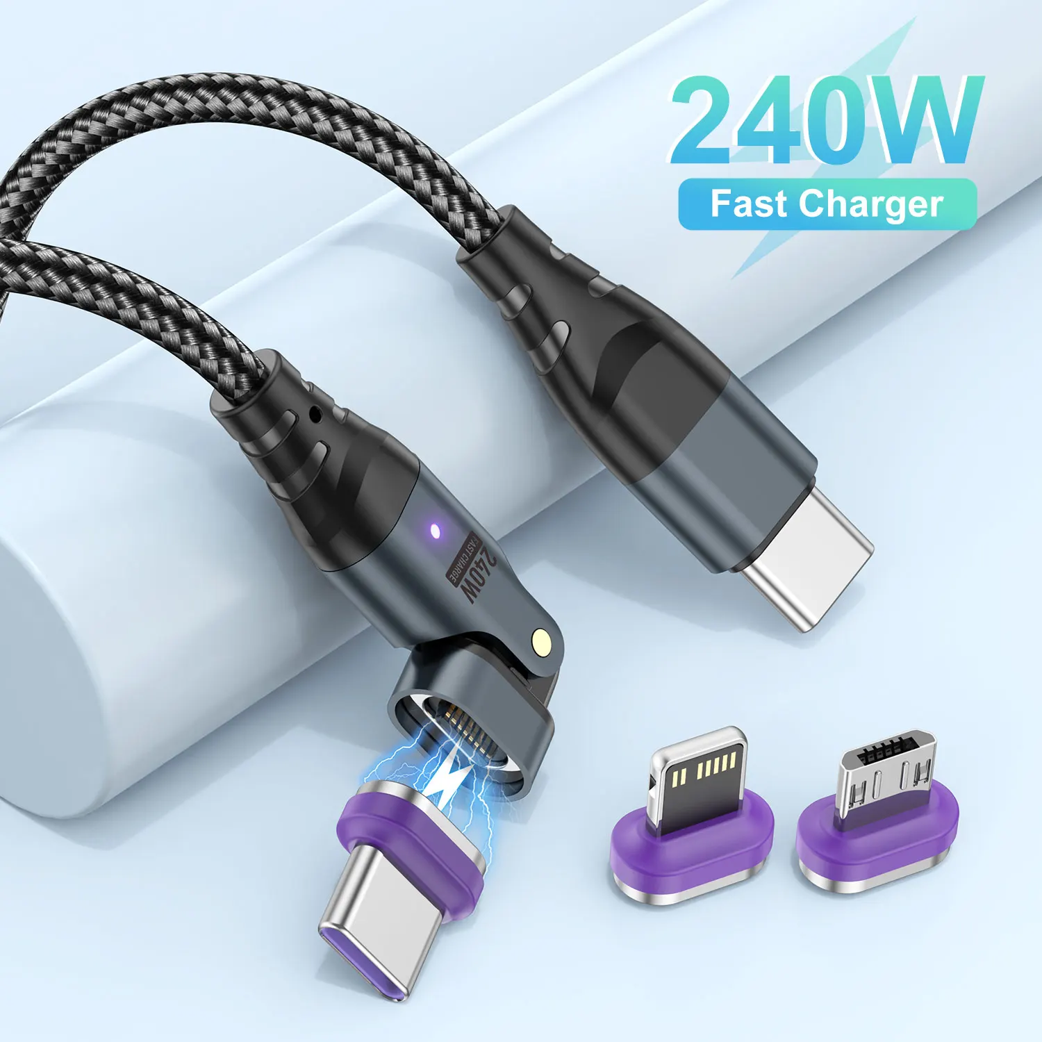 PD3.1 Cable de carga rápida magnético de 240W Cable de datos tipo C 5A para tableta portátil Xiaomi 14 iPhone 16 15 Pro Max POCO Oneplus Realme