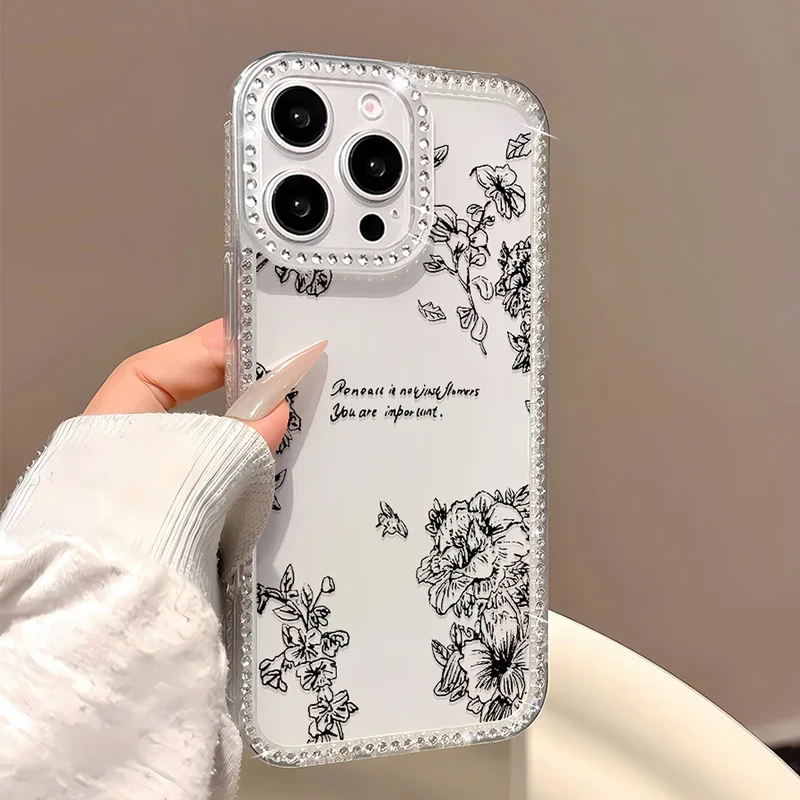 Funda de teléfono con flor de tulipán para iPhone 14 17 Pro 11 13 15 12 16 Pro Max 17 Air a prueba de golpes de lujo con purpurina transparente - imagen 3