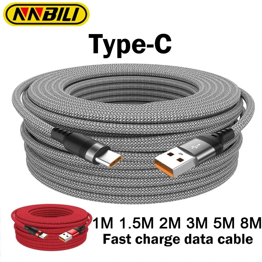 NNBILI-Cable de datos trenzado USB tipo C para Samsung, Huawei, Xiaomi, Switch, Sony PS5, 1/1 M, 5 M, 2 M, 3 M, 5 M, 8M, nuevo