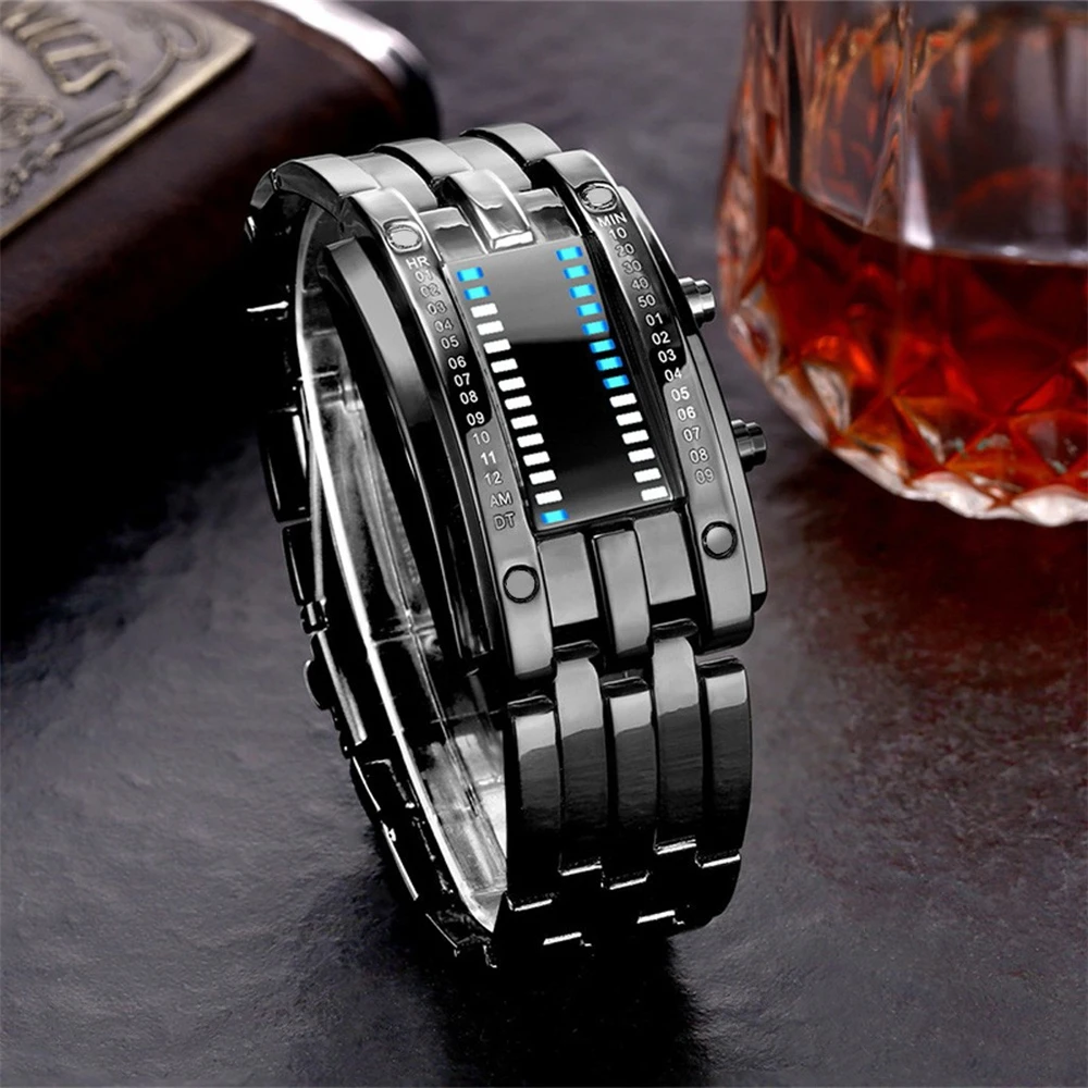 Reloj deportivo de moda, marca de lujo popular, reloj binario creativo para hombres y mujeres, reloj led de acero inoxidable para parejas