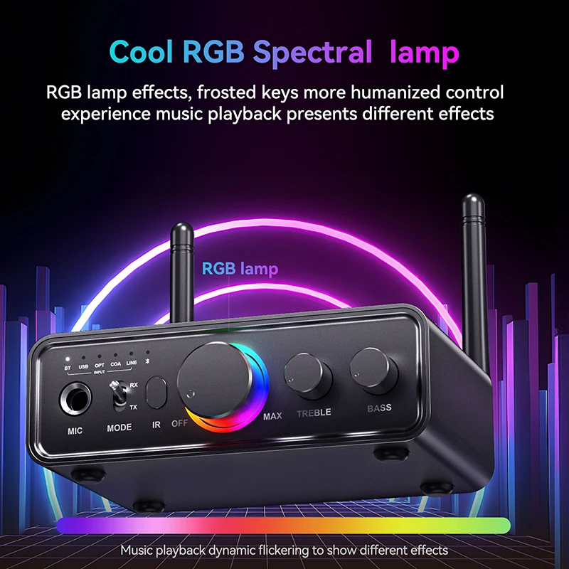 Receptor y transmisor de Audio con Bluetooth 5,3, adaptador inalámbrico DAC/3,5mm AUX/RCA/USB/Coaxial/óptico/6,5 MM, micrófono, Karaoke, DSP, TV - imagen 2