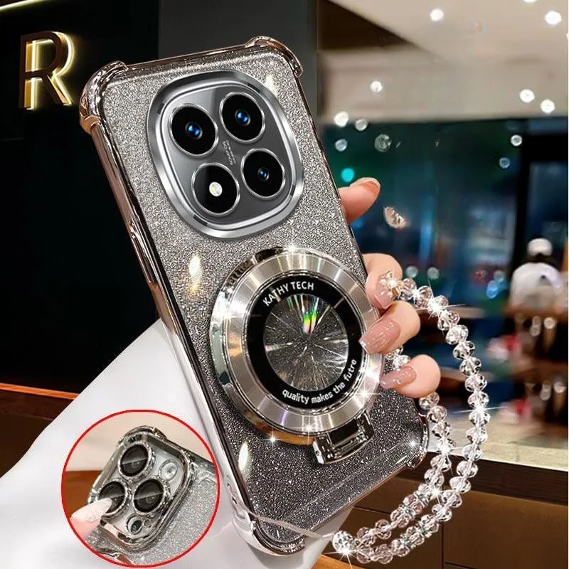 Funda de teléfono con soporte magnético de pulsera de cristal para iPhone X XS Max XR 7 8 6 6S Plus SE 2020 funda suave de silicona con purpurina a prueba de golpes - imagen 5