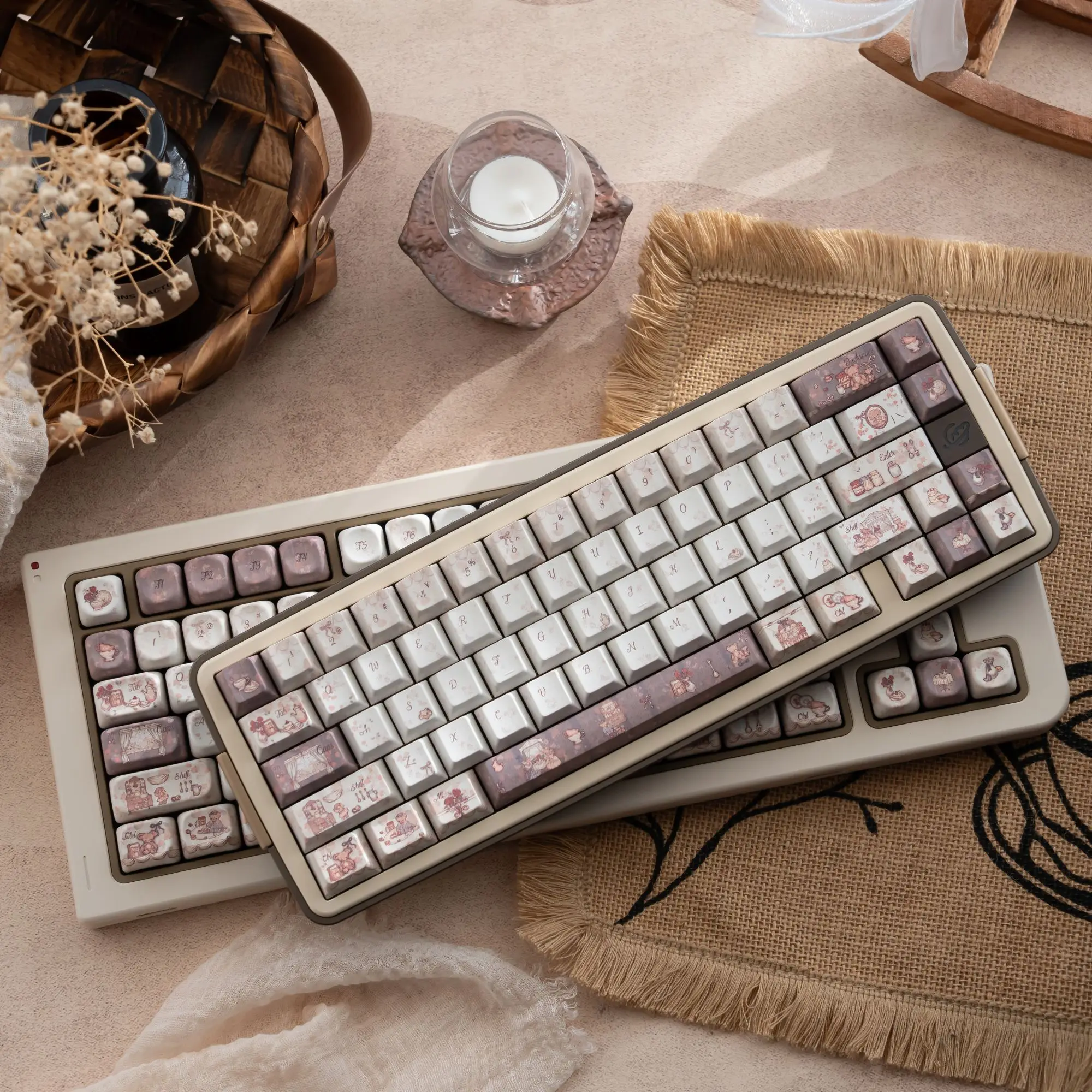 Juego de teclas Little Bear Tea Break, teclas de teclado de perfil personalizado PBT Cherry MOA para juegos, accesorios de teclado mecánico de oficina