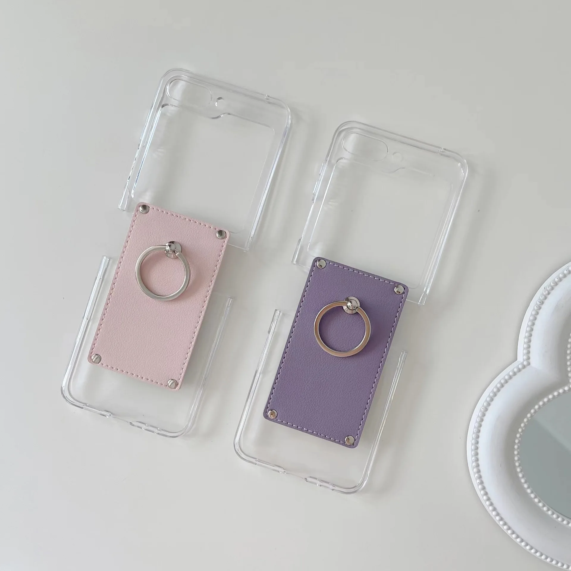 Fashion Ring Case for Samsung Galaxy Z Flip 6 5 5G 2024 New Fold Simple PC+Leather Cover Anti-knock Cases for Flip6 Flip5 Flip 5 - imagen 3