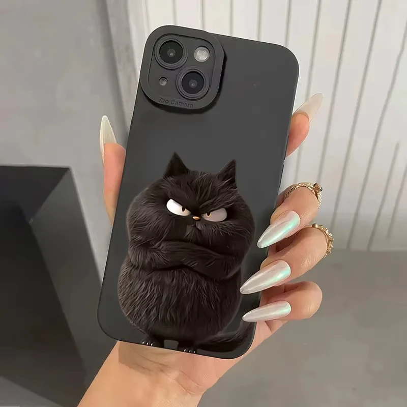 Divertida funda de teléfono con diseño de gato blanco y negro para iPhone 17 16 15 14 13 12 11 Pro Max 17 Air 16E 12 mini XS Max XR, funda suave a prueba de golpes - imagen 2